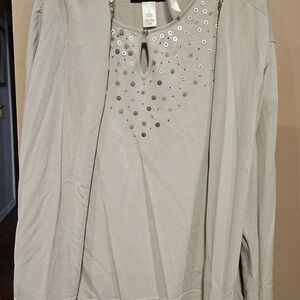 2 Piece Top and Cardigan Set with Sequin and Beaded Detail